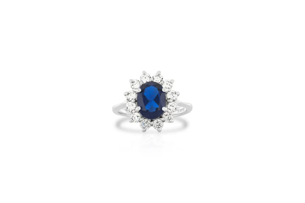 a blue and white ring