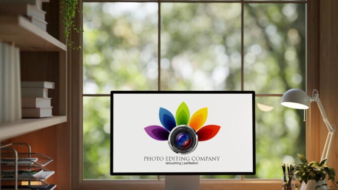 Monitor With Photo Editing Company Logo